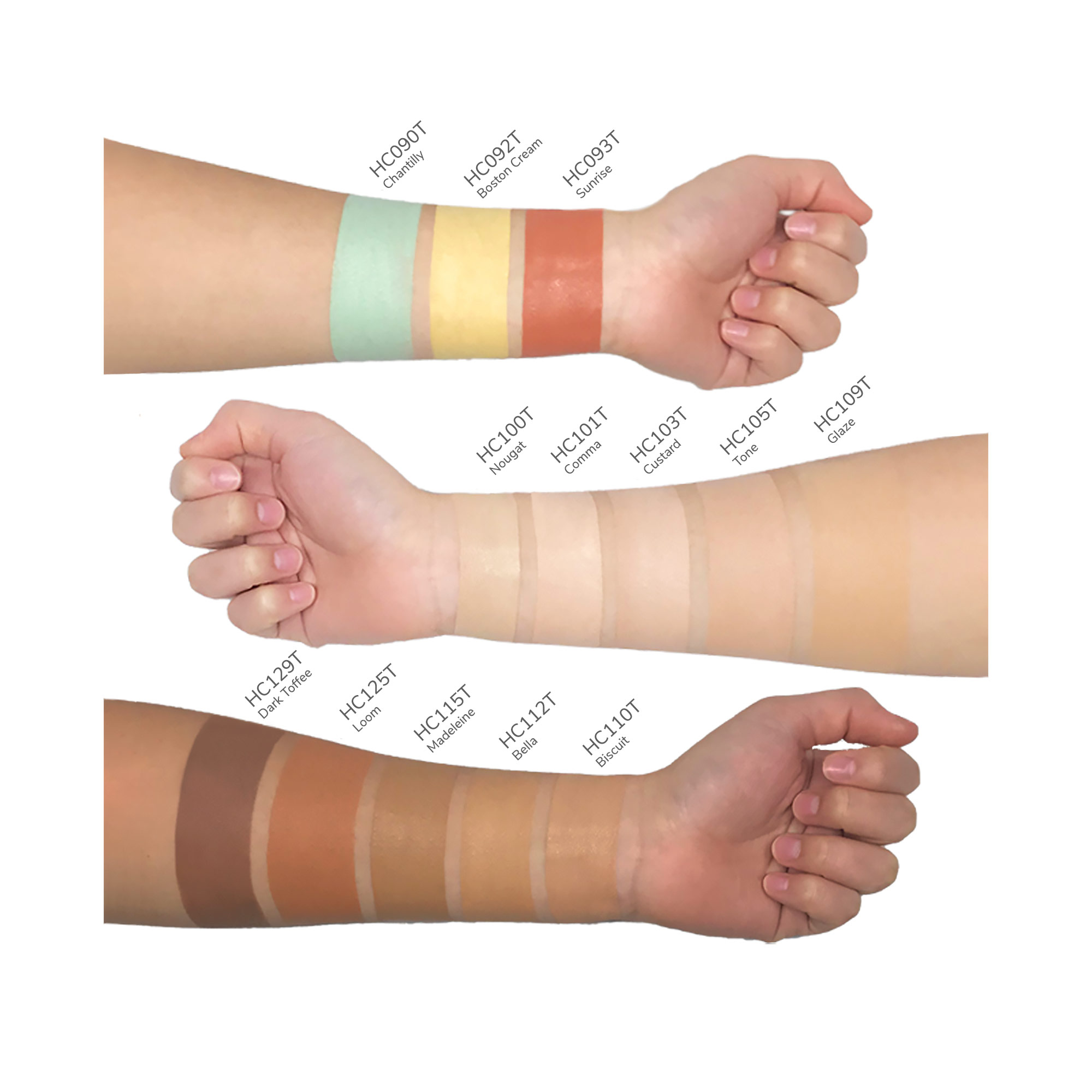 Concealing-Creams-HC-swatches_2000x2000-1.jpg Full Coverage Concealer Cream – Brightening & Color Correcting | CAD B | HC109T - Imagem 4