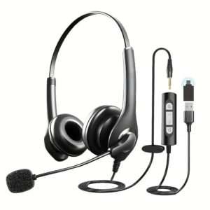 Wired Headset with Dual Noise Cancelling Mic for PC & Gaming