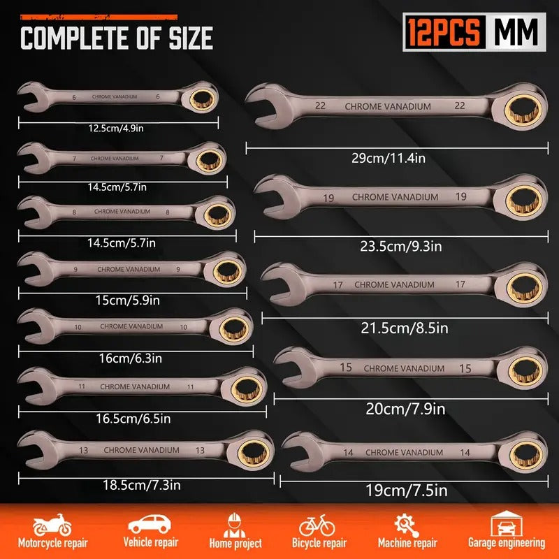 imgi_20_3190fa29-1182-43ee-91e8-3918b3a70e8a.jpg 12pcs Ratcheting Wrench Set Metric & SAE - Imagem 2